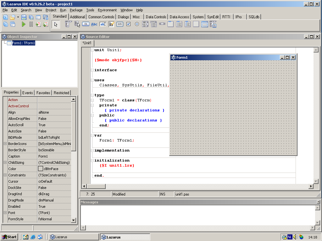 Lazarus image, the interface is very similar to Borland Delphi